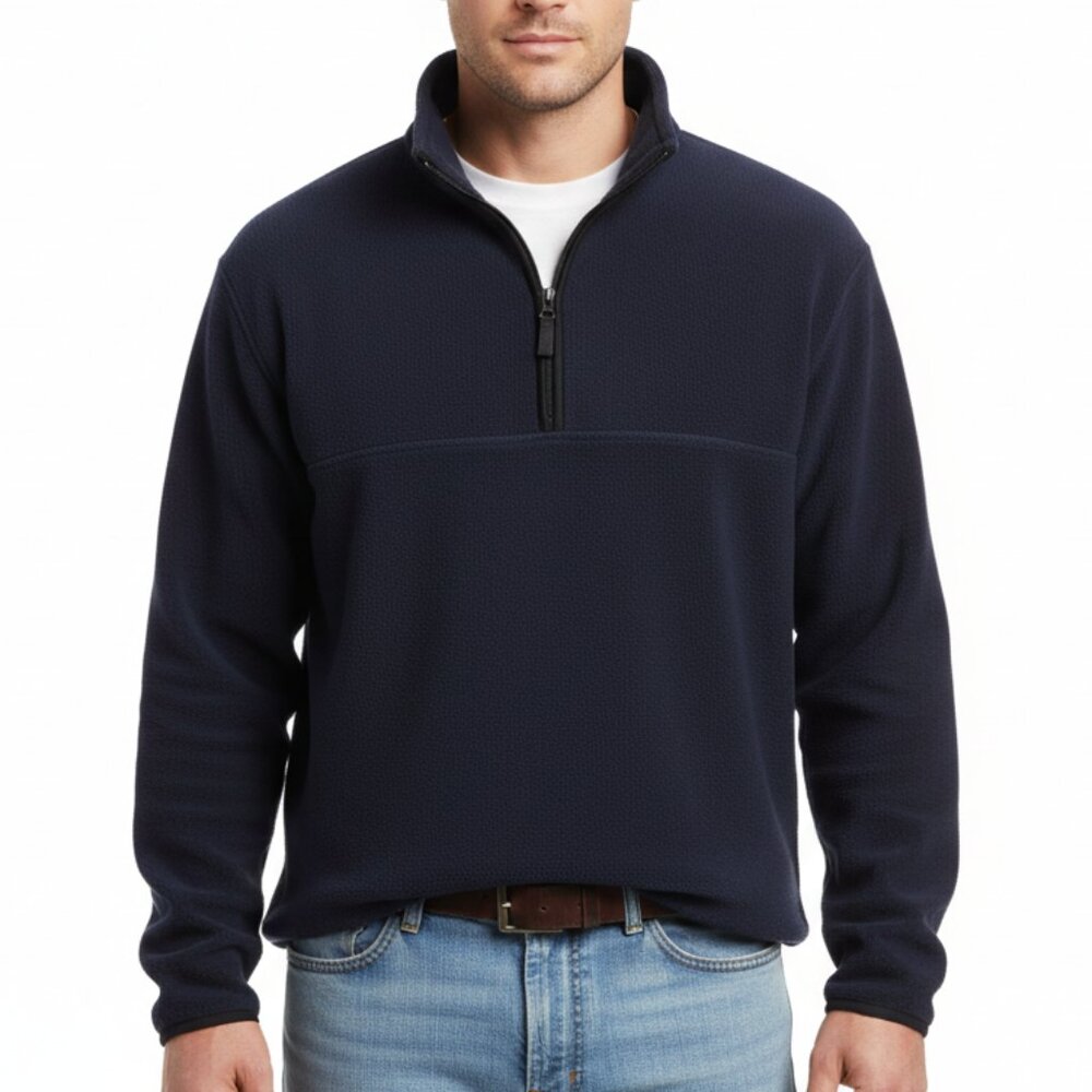 Winners Fleece Sweatshirt 1/4 Zip Navy Adjustable Waist Tie Pullover Men Large